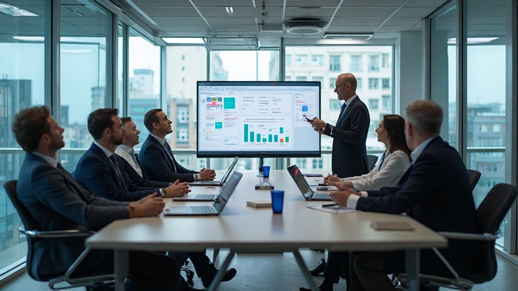 Business training session with professional instructor presenting financial concepts to engaged participants