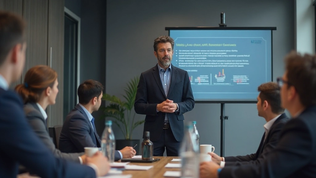 Business training session with professional instructor presenting financial concepts to engaged participants