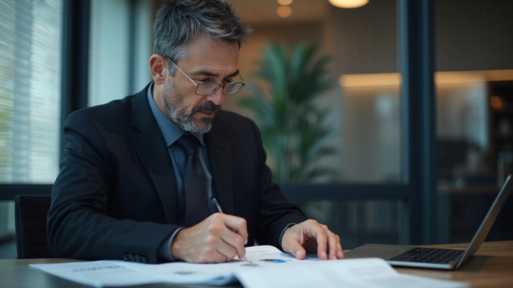 Experienced finance professional analyzing complex financial data and investment performance reports