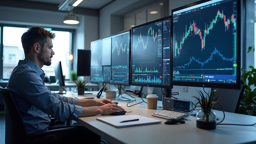 Modern financial trading environment with market analysis displays